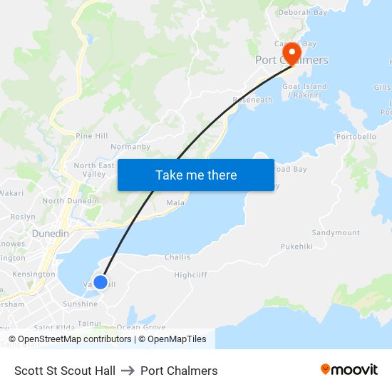 Scott St Scout Hall to Port Chalmers map