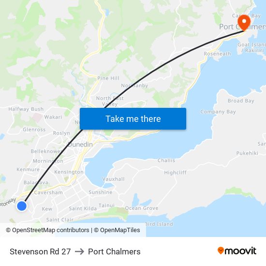 Stevenson Rd 27 to Port Chalmers map