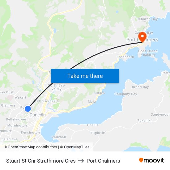 Stuart St Cnr Strathmore Cres to Port Chalmers map