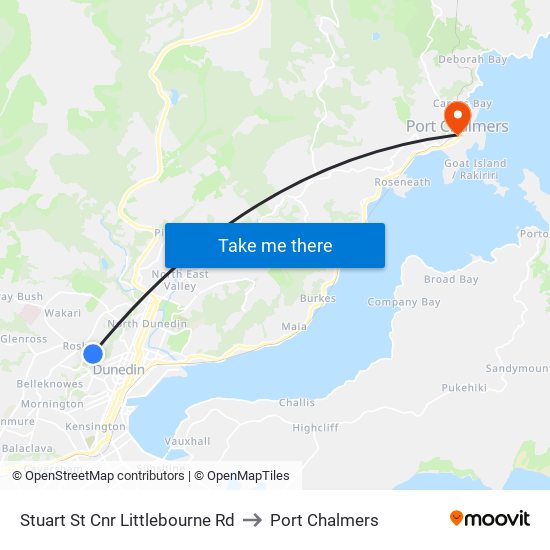 Stuart St Cnr Littlebourne Rd to Port Chalmers map