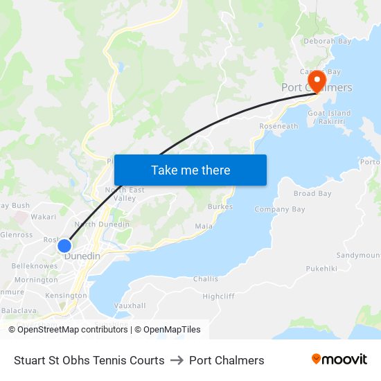 Stuart St Obhs Tennis Courts to Port Chalmers map