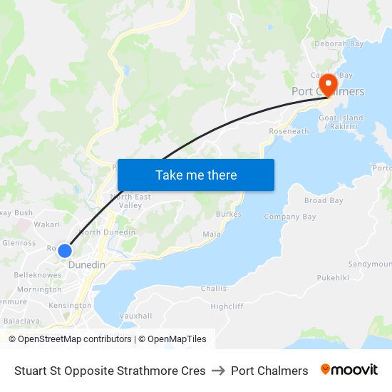 Stuart St Opposite Strathmore Cres to Port Chalmers map