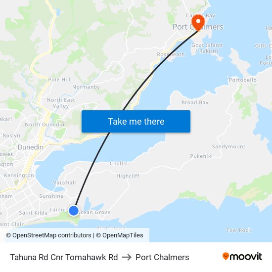 Tahuna Rd Cnr Tomahawk Rd to Port Chalmers map