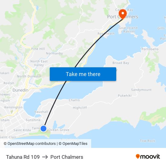 Tahuna Rd 109 to Port Chalmers map