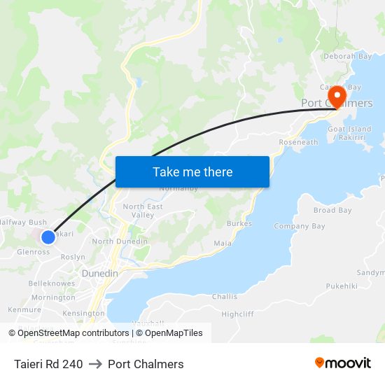 Taieri Rd 240 to Port Chalmers map