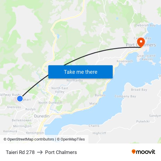Taieri Rd 278 to Port Chalmers map