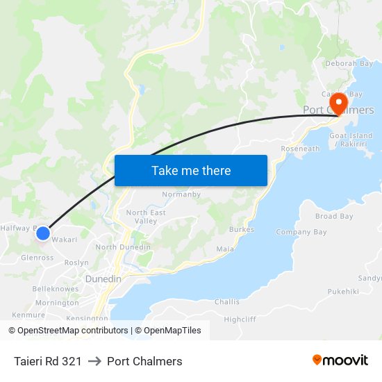 Taieri Rd 321 to Port Chalmers map