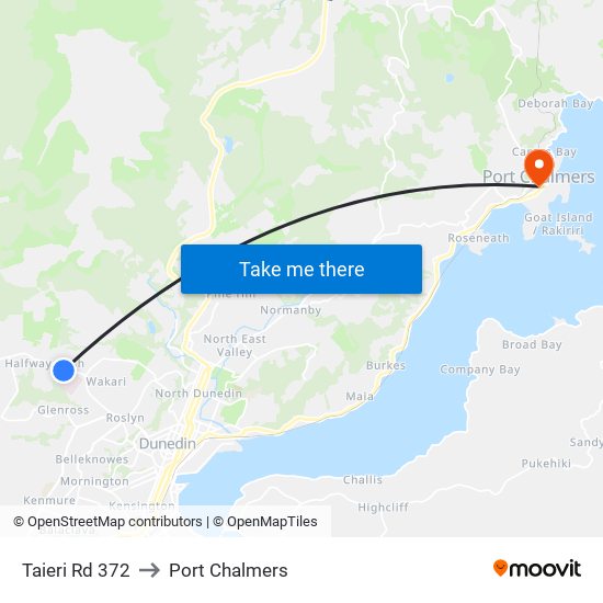 Taieri Rd 372 to Port Chalmers map