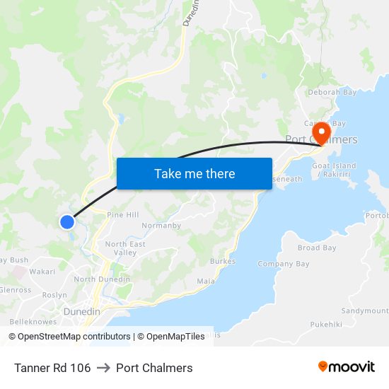 Tanner Rd 106 to Port Chalmers map