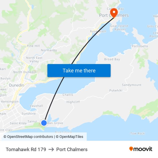 Tomahawk Rd 179 to Port Chalmers map