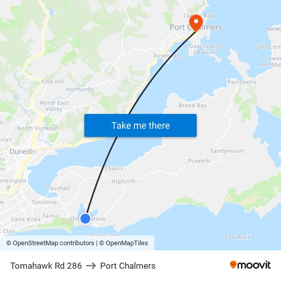 Tomahawk Rd 286 to Port Chalmers map