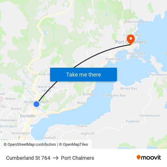 Cumberland St 764 to Port Chalmers map