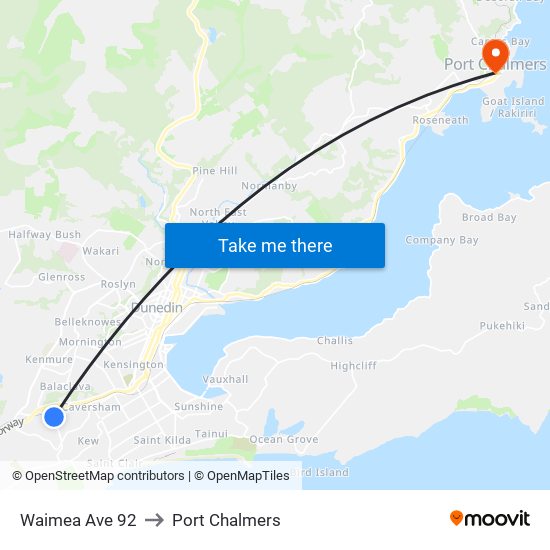 Waimea Ave 92 to Port Chalmers map