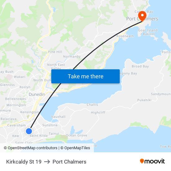Kirkcaldy St 19 to Port Chalmers map