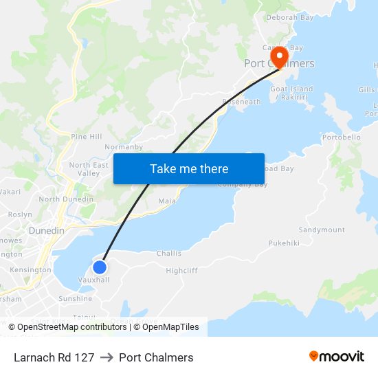 Larnach Rd 127 to Port Chalmers map