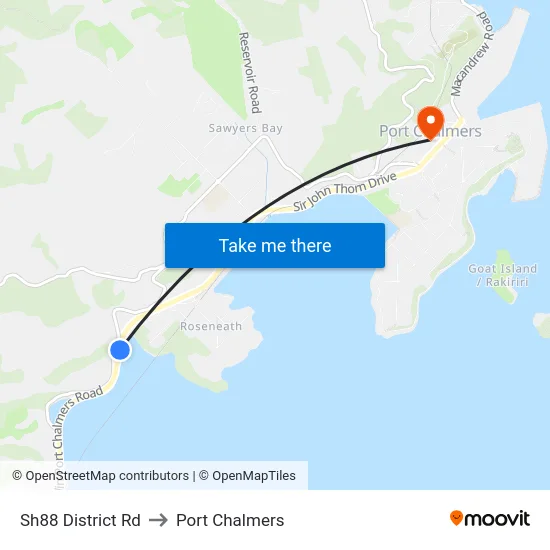 Sh88 District Rd to Port Chalmers map
