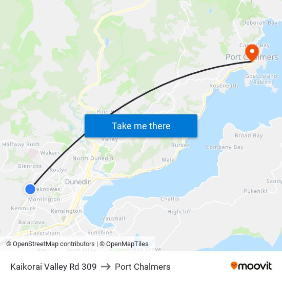 Kaikorai Valley Rd 309 to Port Chalmers map