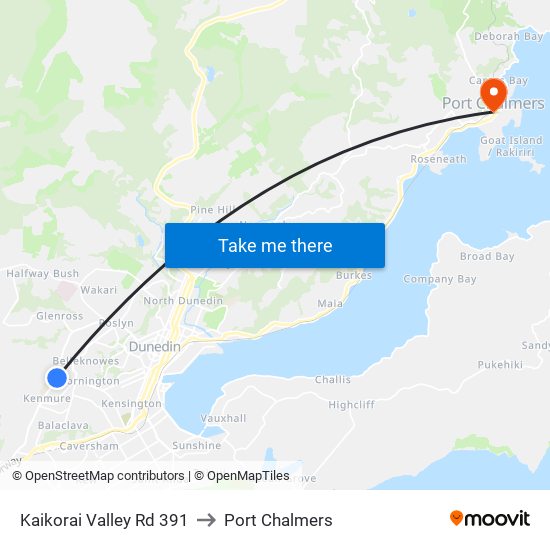 Kaikorai Valley Rd 391 to Port Chalmers map
