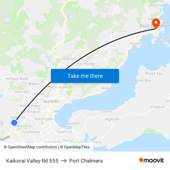 Kaikorai Valley Rd 555 to Port Chalmers map