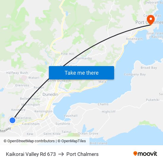 Kaikorai Valley Rd 673 to Port Chalmers map