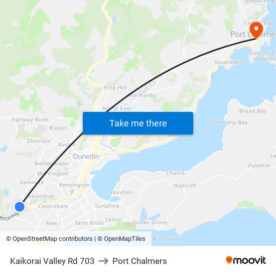 Kaikorai Valley Rd 703 to Port Chalmers map