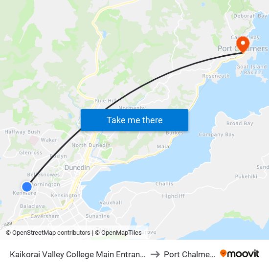 Kaikorai Valley College Main Entrance to Port Chalmers map