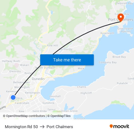 Mornington Rd 50 to Port Chalmers map