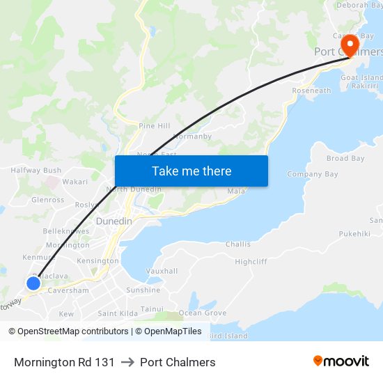 Mornington Rd 131 to Port Chalmers map