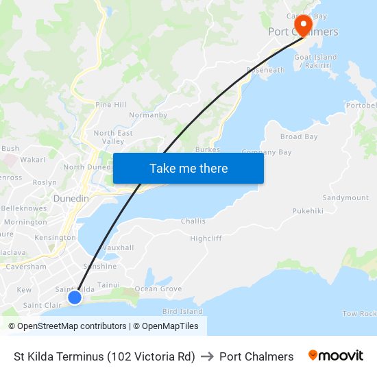 St Kilda Terminus (102 Victoria Rd) to Port Chalmers map