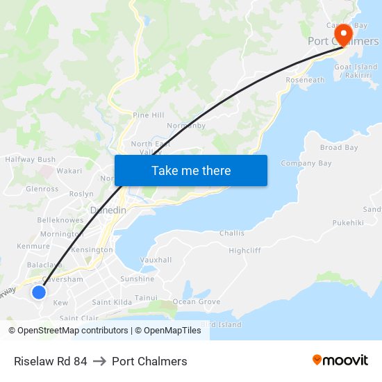 Riselaw Rd 84 to Port Chalmers map