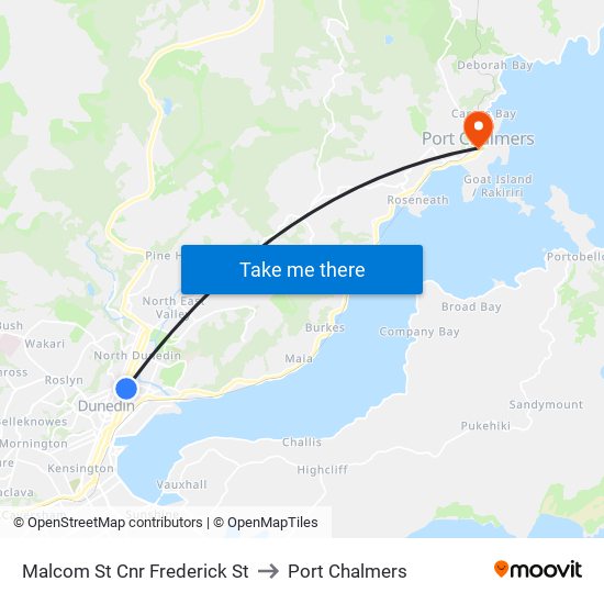 Malcom St Cnr Frederick St to Port Chalmers map