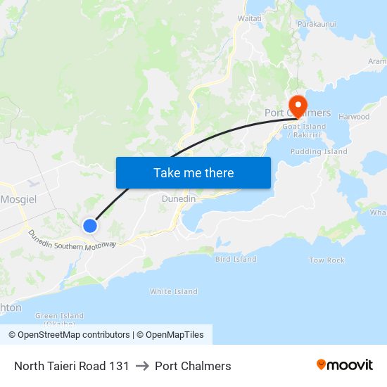North Taieri Road 131 to Port Chalmers map