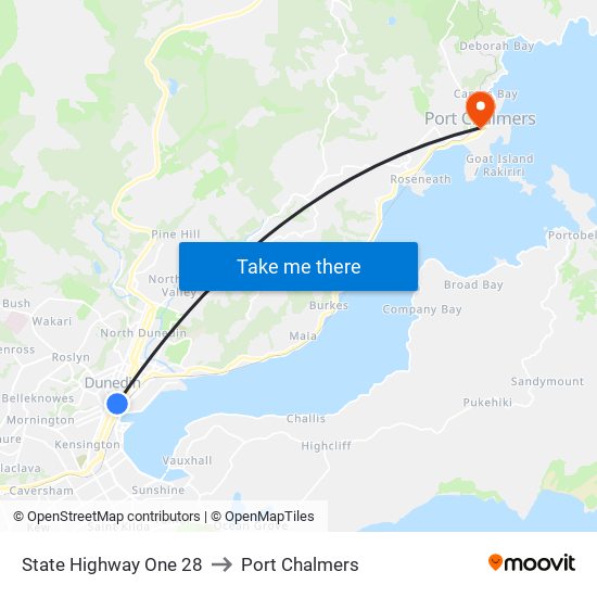 State Highway One 28 to Port Chalmers map