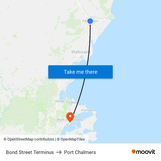 Bond Street Terminus to Port Chalmers map