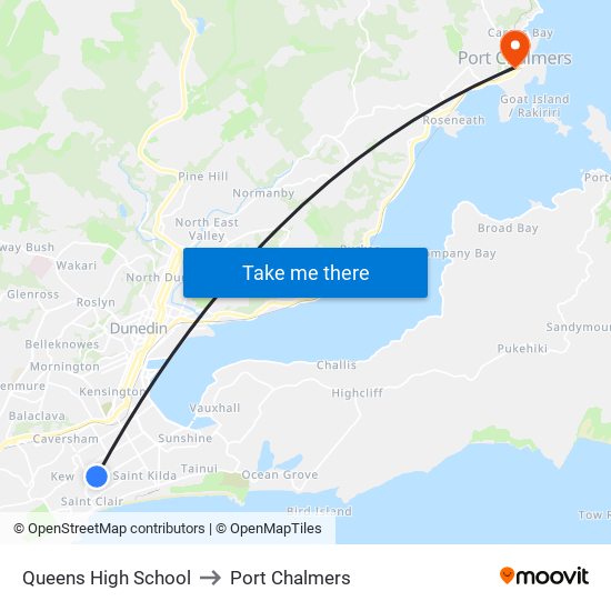 Queens High School to Port Chalmers map