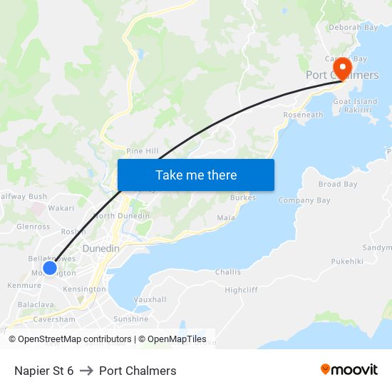 Napier St 6 to Port Chalmers map