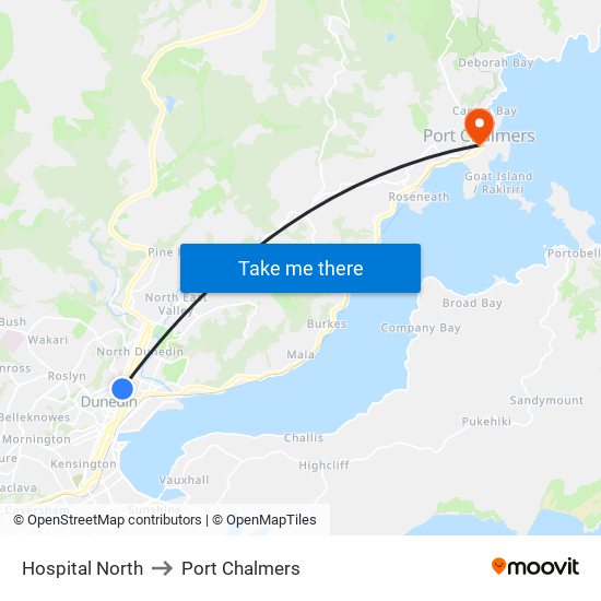 Hospital North to Port Chalmers map