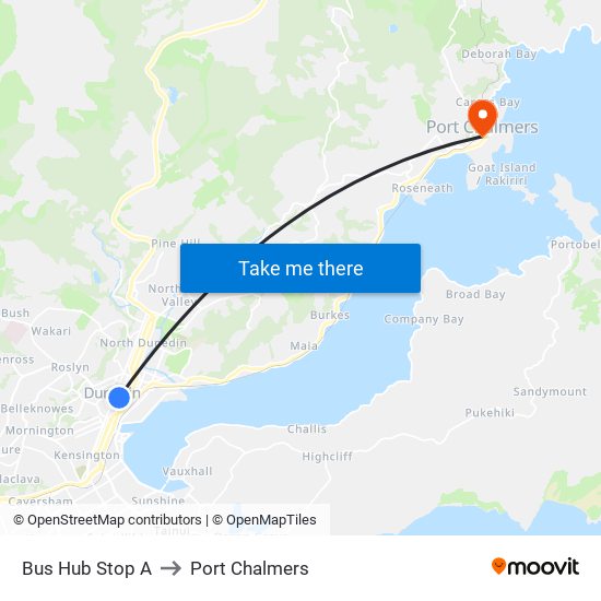 Bus Hub Stop A to Port Chalmers map