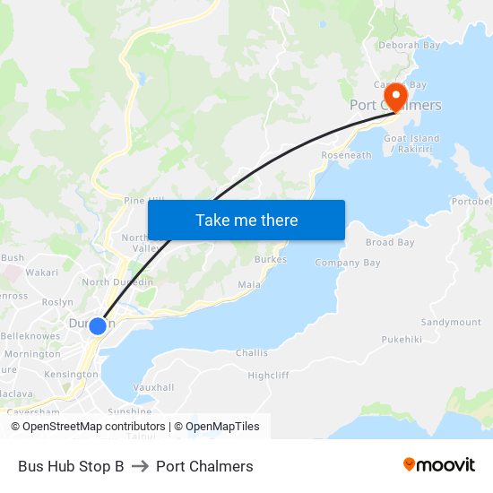 Bus Hub Stop B to Port Chalmers map