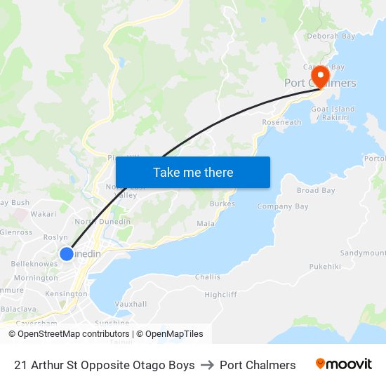 21 Arthur St Opposite Otago Boys to Port Chalmers map