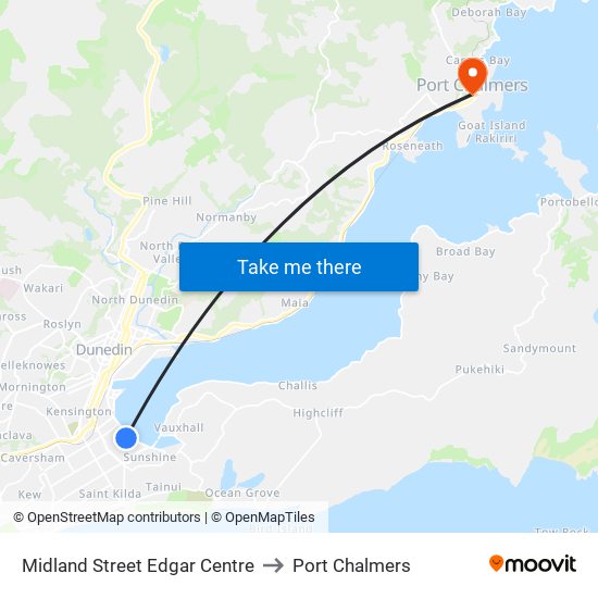 Midland Street Edgar Centre to Port Chalmers map