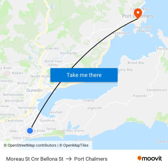 Moreau St Cnr Bellona St to Port Chalmers map