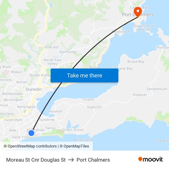 Moreau St Cnr Douglas St to Port Chalmers map