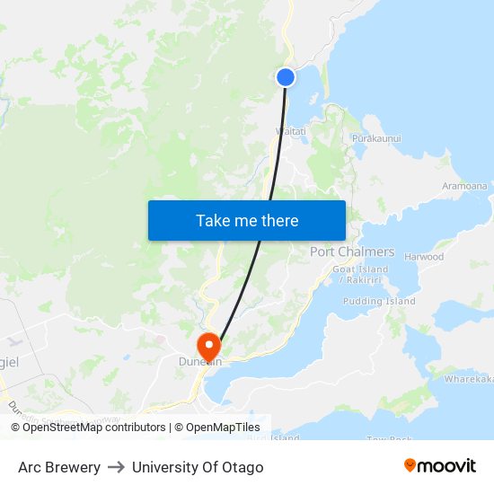 Arc Brewery to University Of Otago map