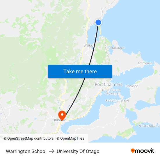 Warrington School to University Of Otago map
