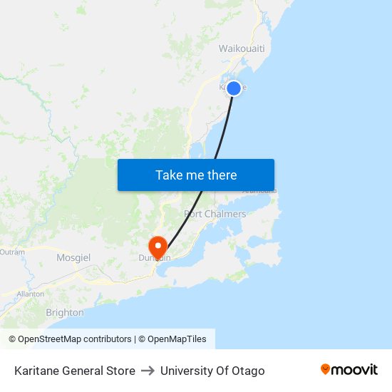 Karitane General Store to University Of Otago map