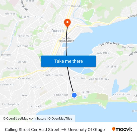 Culling Street Cnr Auld Street to University Of Otago map