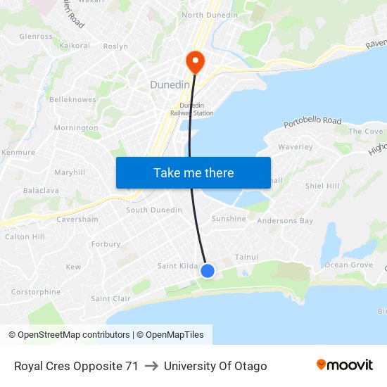 Royal Cres Opposite 71 to University Of Otago map