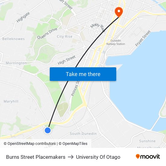 Burns Street Placemakers to University Of Otago map