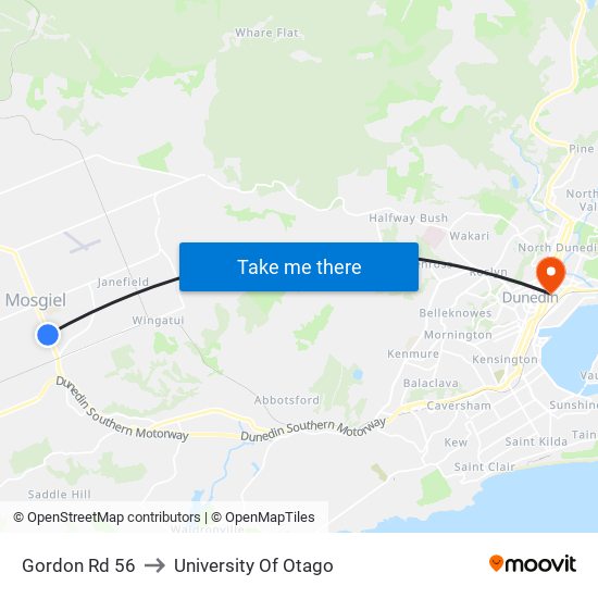 Gordon Rd 56 to University Of Otago map